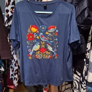 SHEIN Blue Short Sleeve Tee with Colorful Floral Design